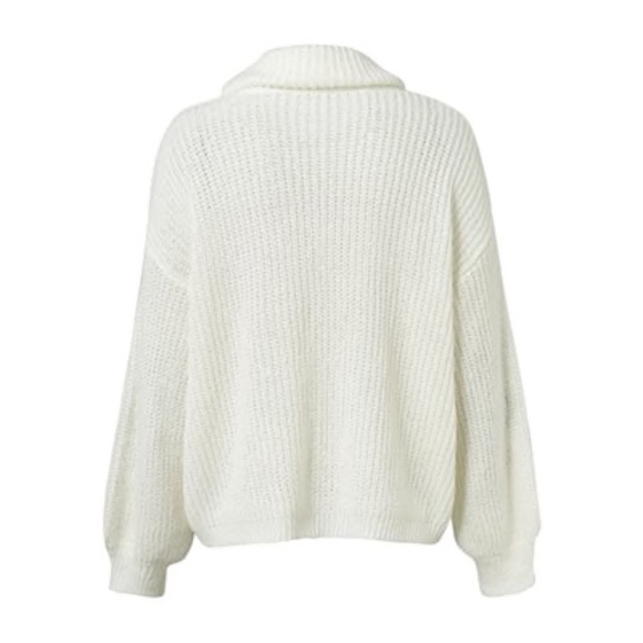 Cowl Neck White Embroidered Oversized Sweater - Picture 8 of 8